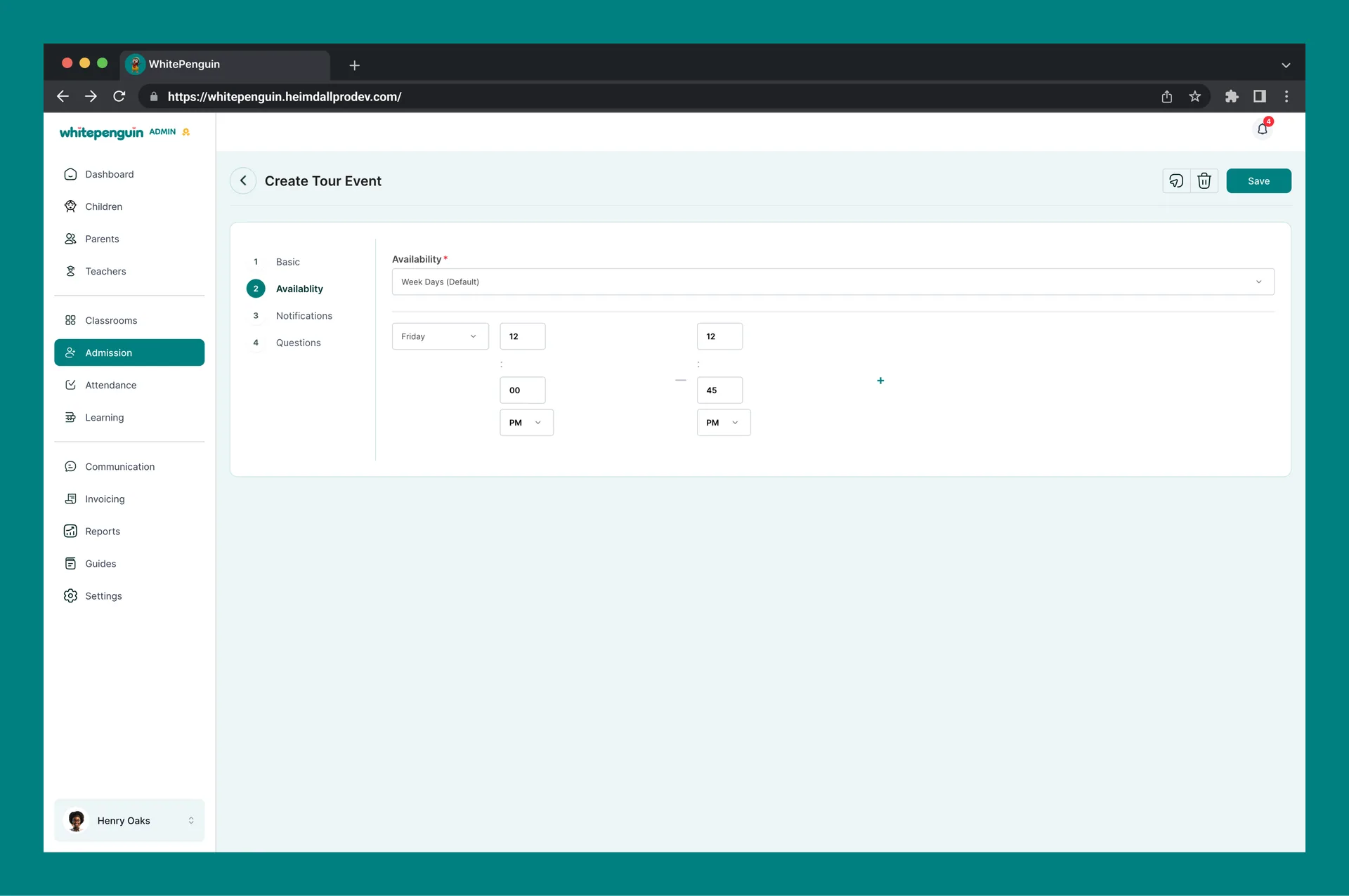 Manage Tours & Forms — 2. Availability (required)
