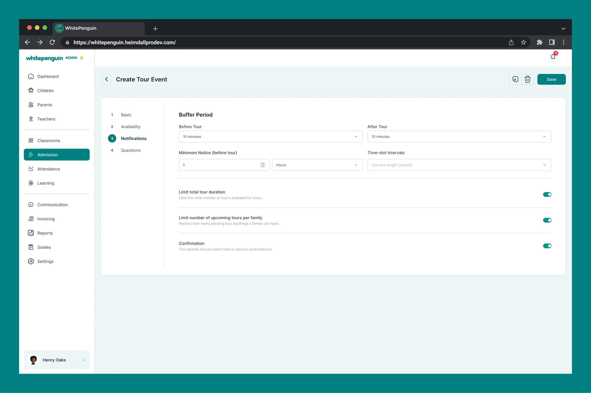 Manage Tours & Forms — 3. Notifications (required)
