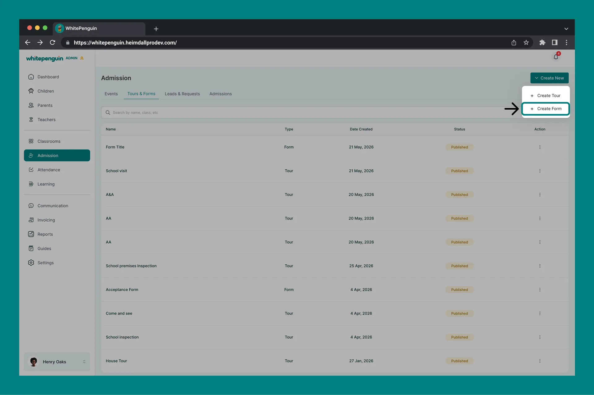 Manage Tours & Forms — How to Create a Form