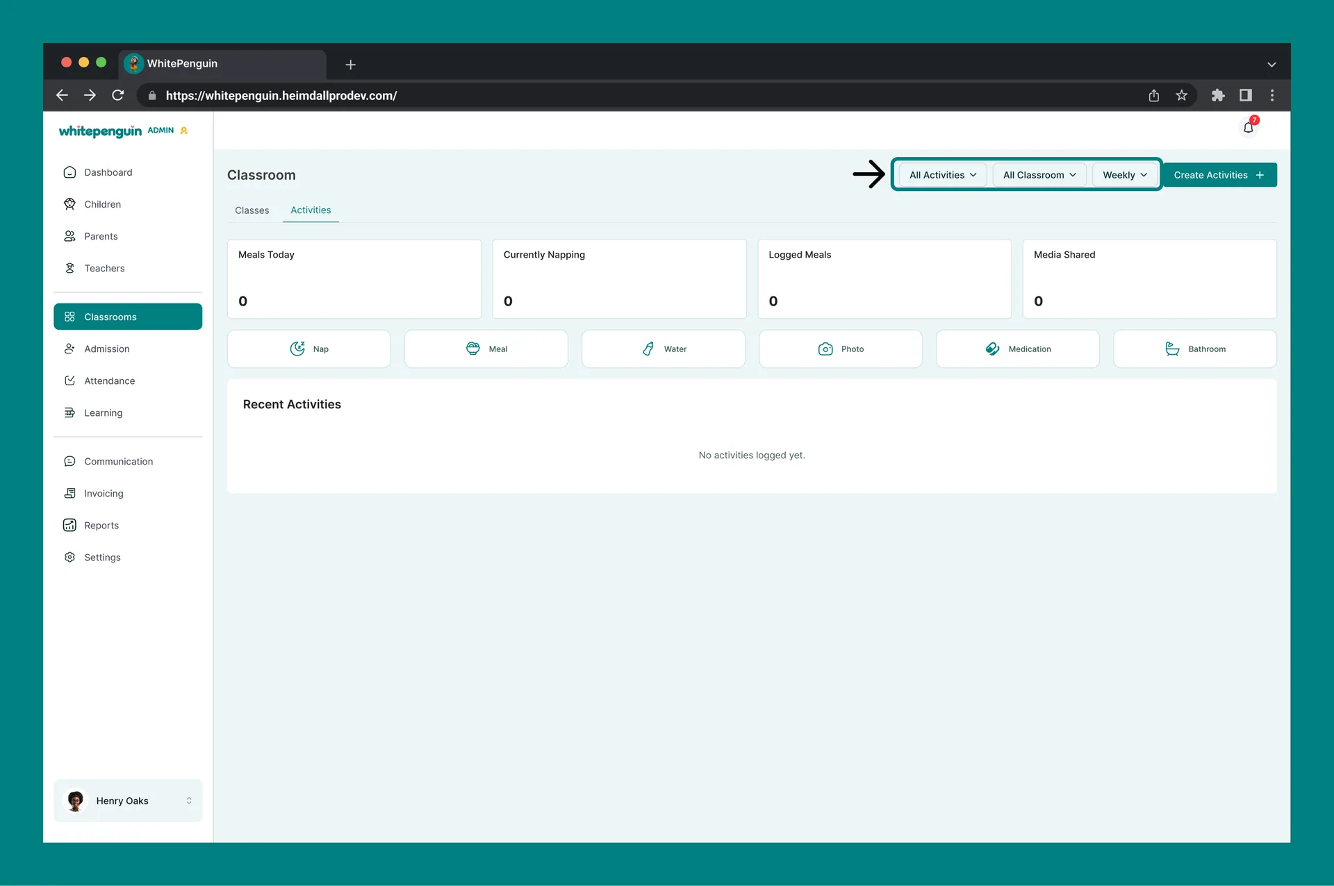 Activities Dashboard — Admin Dashboard Features