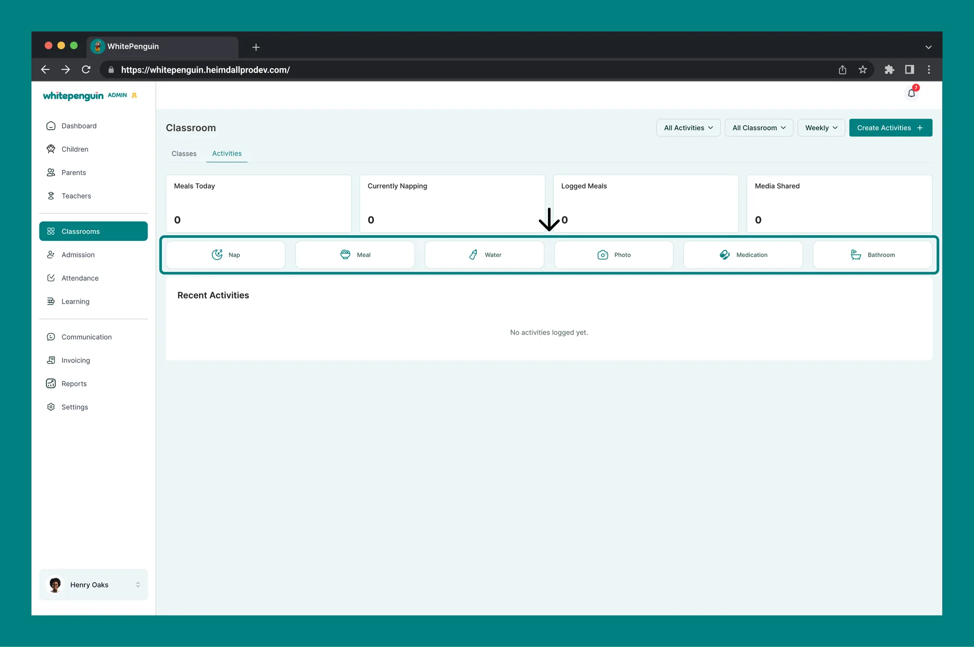 Activities Dashboard — Creating a New Activity