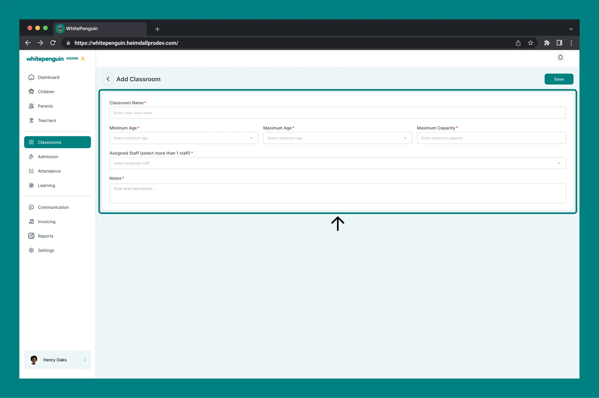 Add & Manage Classrooms — Adding a New Classroom