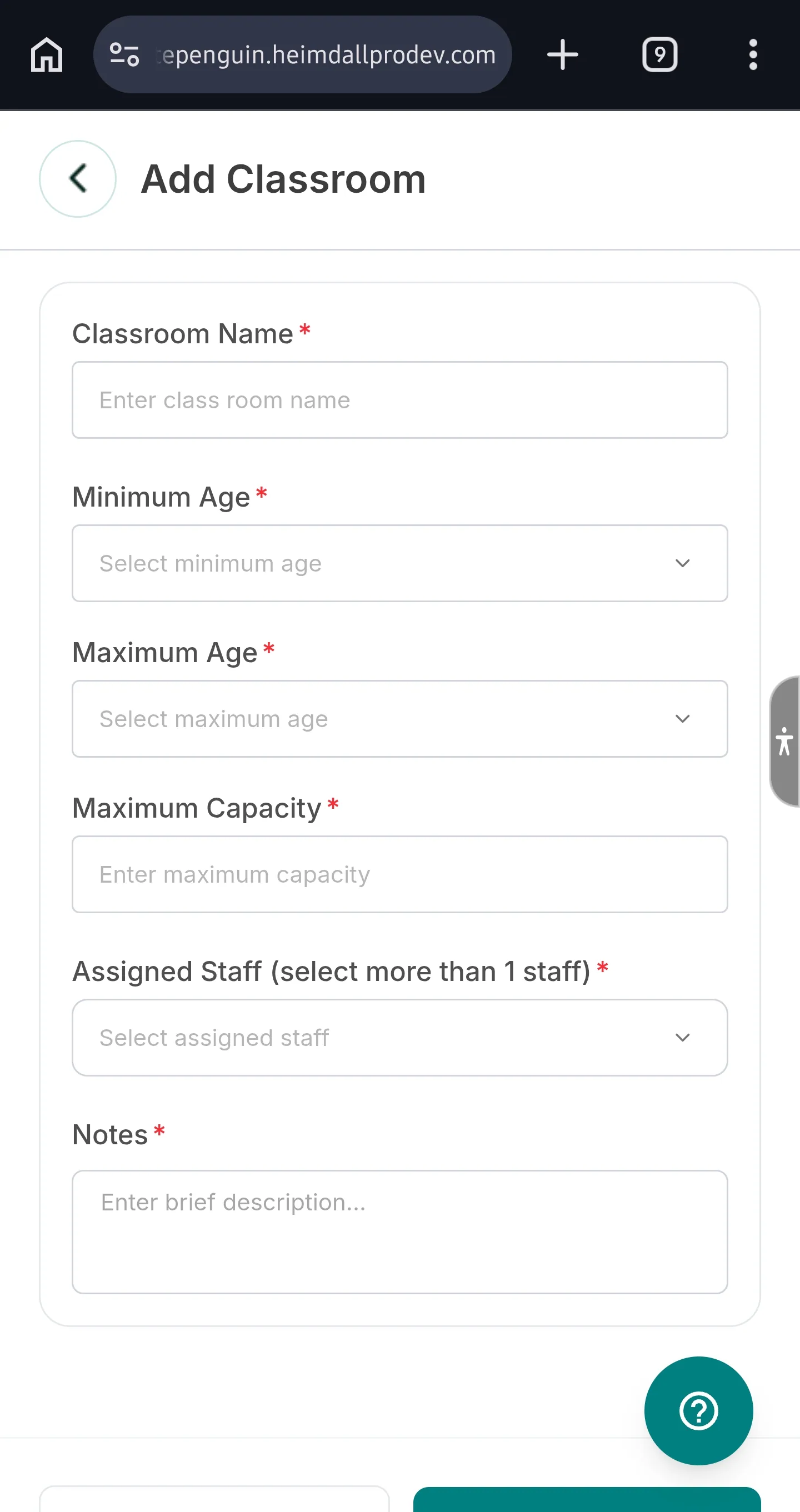 Add & Manage Classrooms — Adding a New Classroom