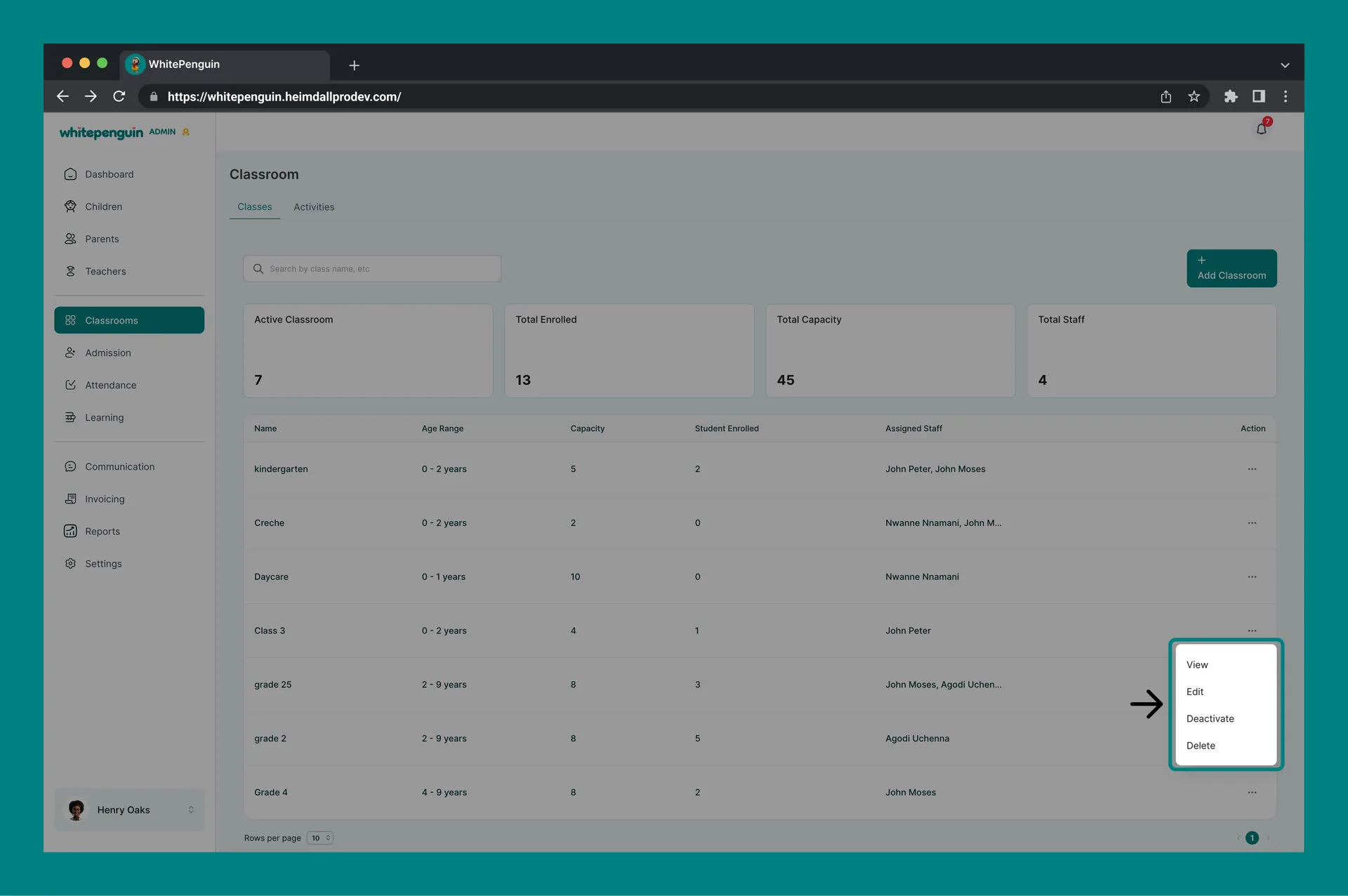 Add & Manage Classrooms — Managing Existing Classrooms