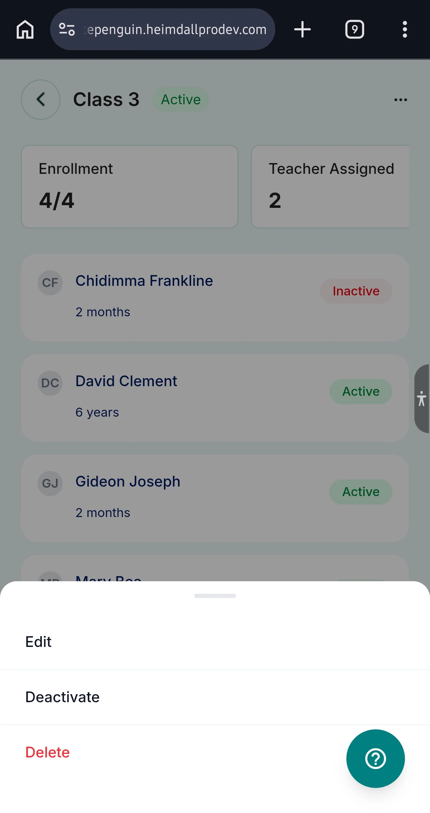Add & Manage Classrooms — Managing Existing Classrooms