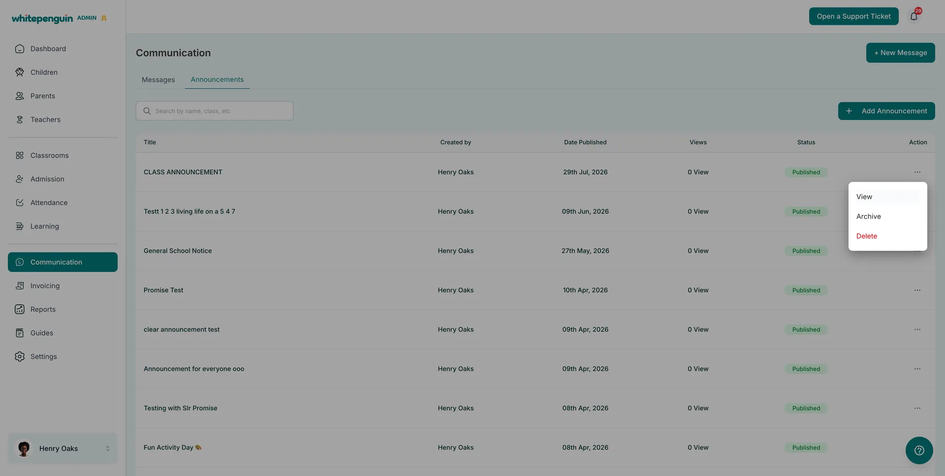 Create Announcements — Managing Existing Announcements