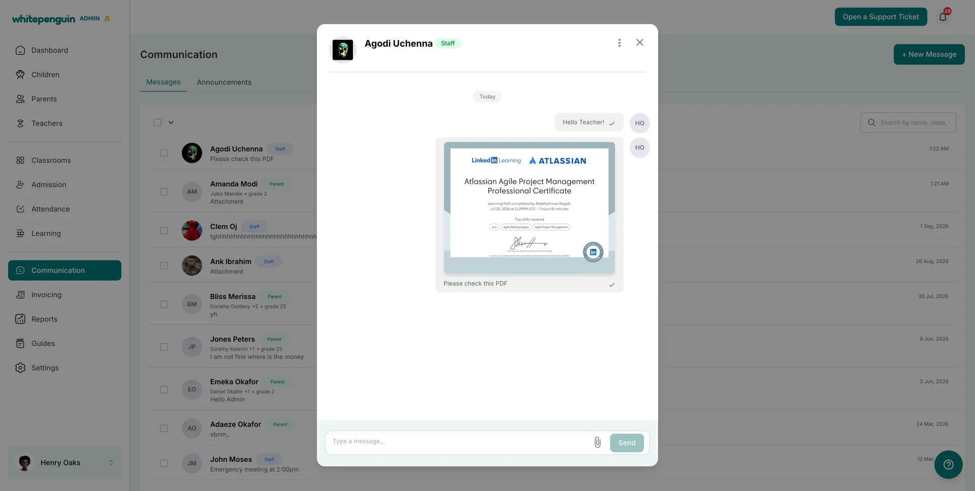 Teacher Messaging — Replying to a Teacher