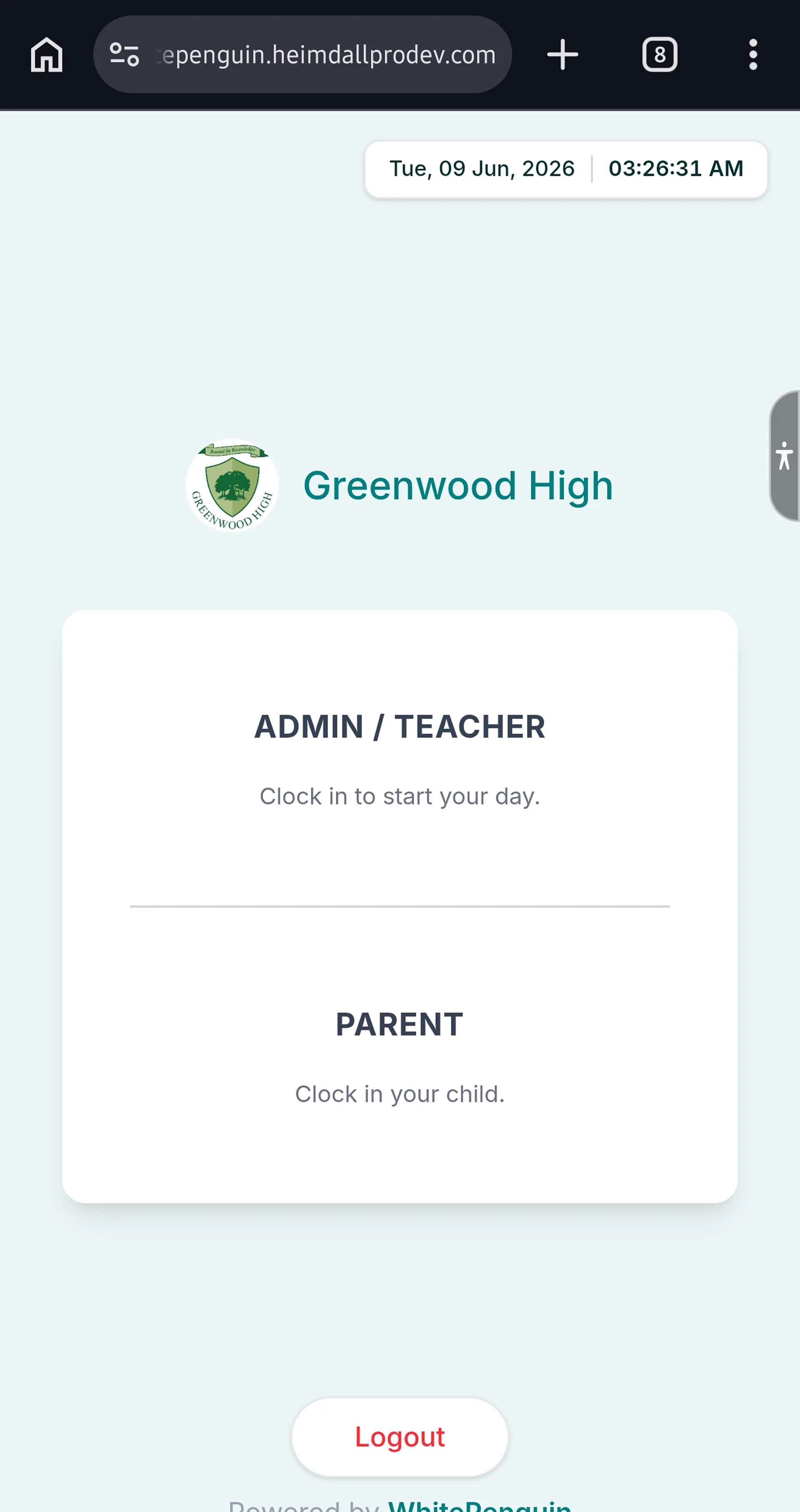 Clock In using Kiosk (Admin/Teacher - Parent) — Accessing the Kiosk