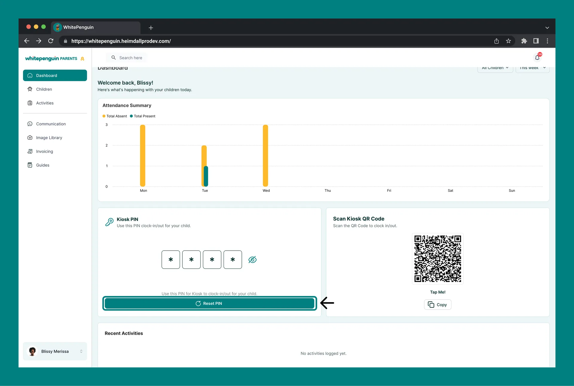 Setup & Reset Kiosk PIN (Admin/ Teacher - Parent) — How to Reset the Kiosk PIN (Parent — Dashboard)