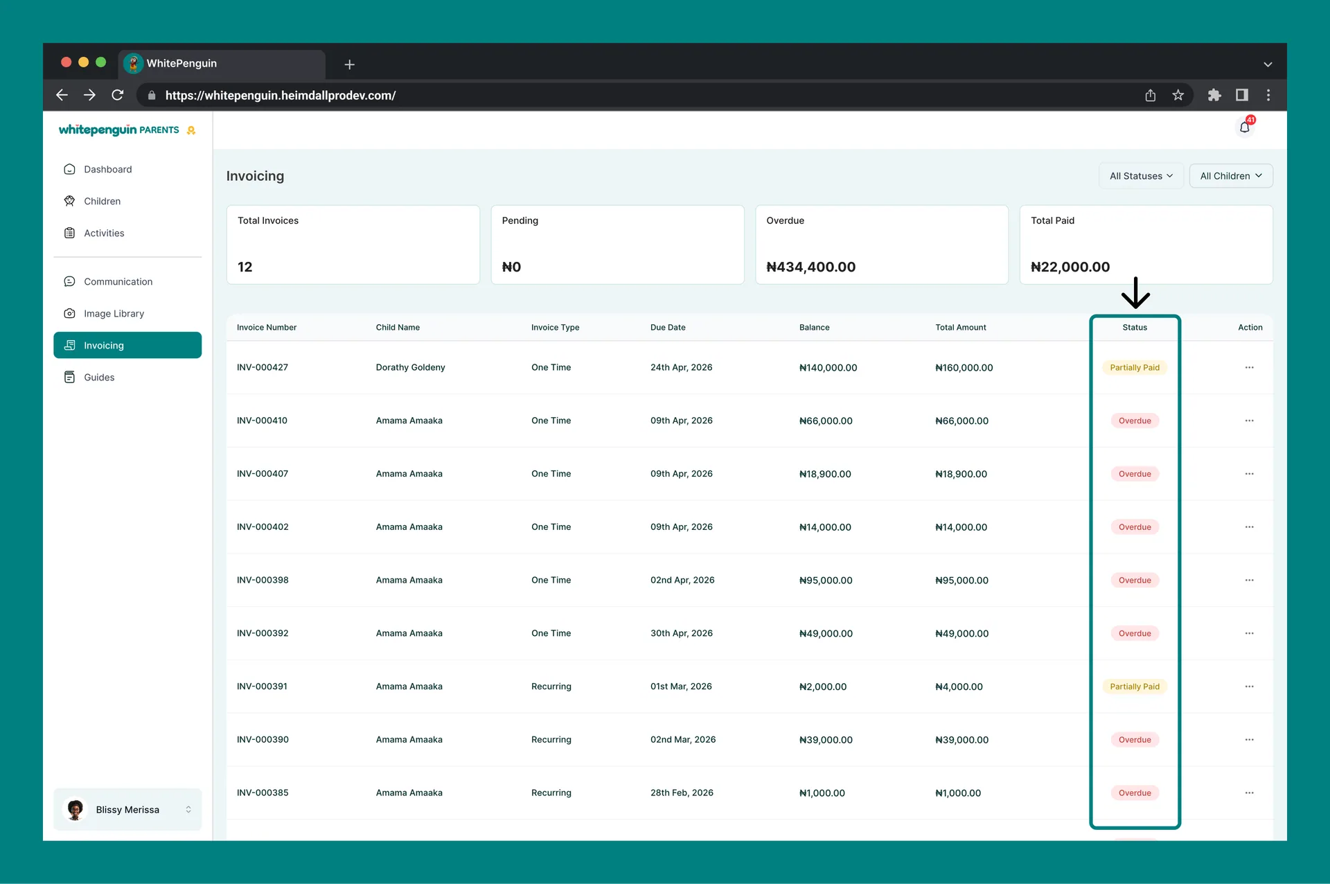 Manage My Invoices — Invoice Statuses