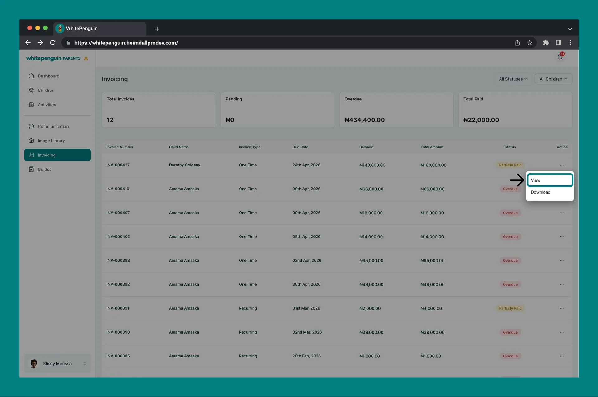 Manage My Invoices — View an Invoice