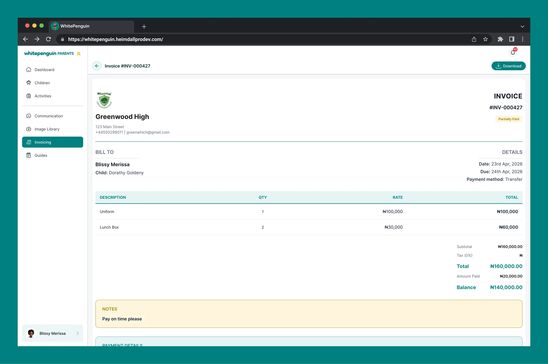 Manage My Invoices — View an Invoice