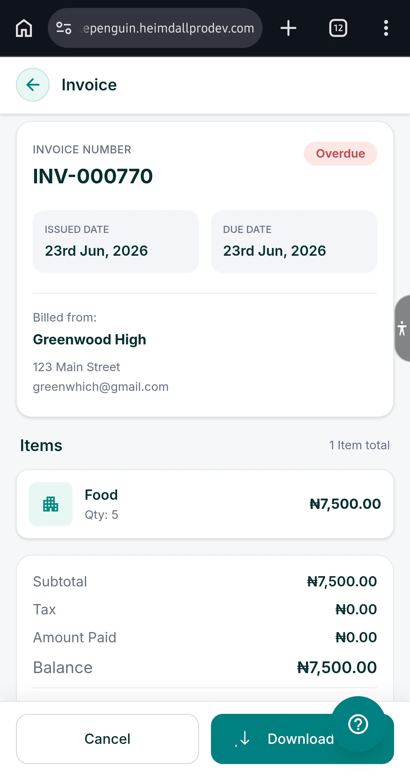 Manage My Invoices — View an Invoice