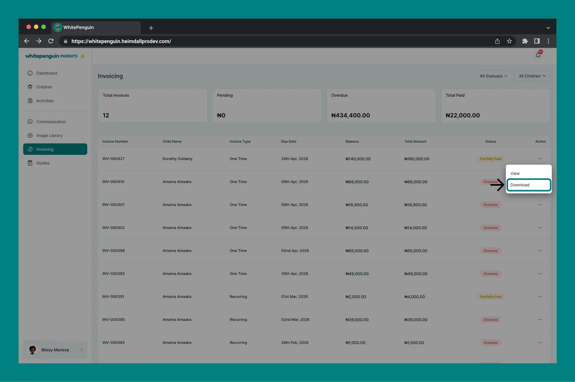 Manage My Invoices — Download an Invoice as PDF