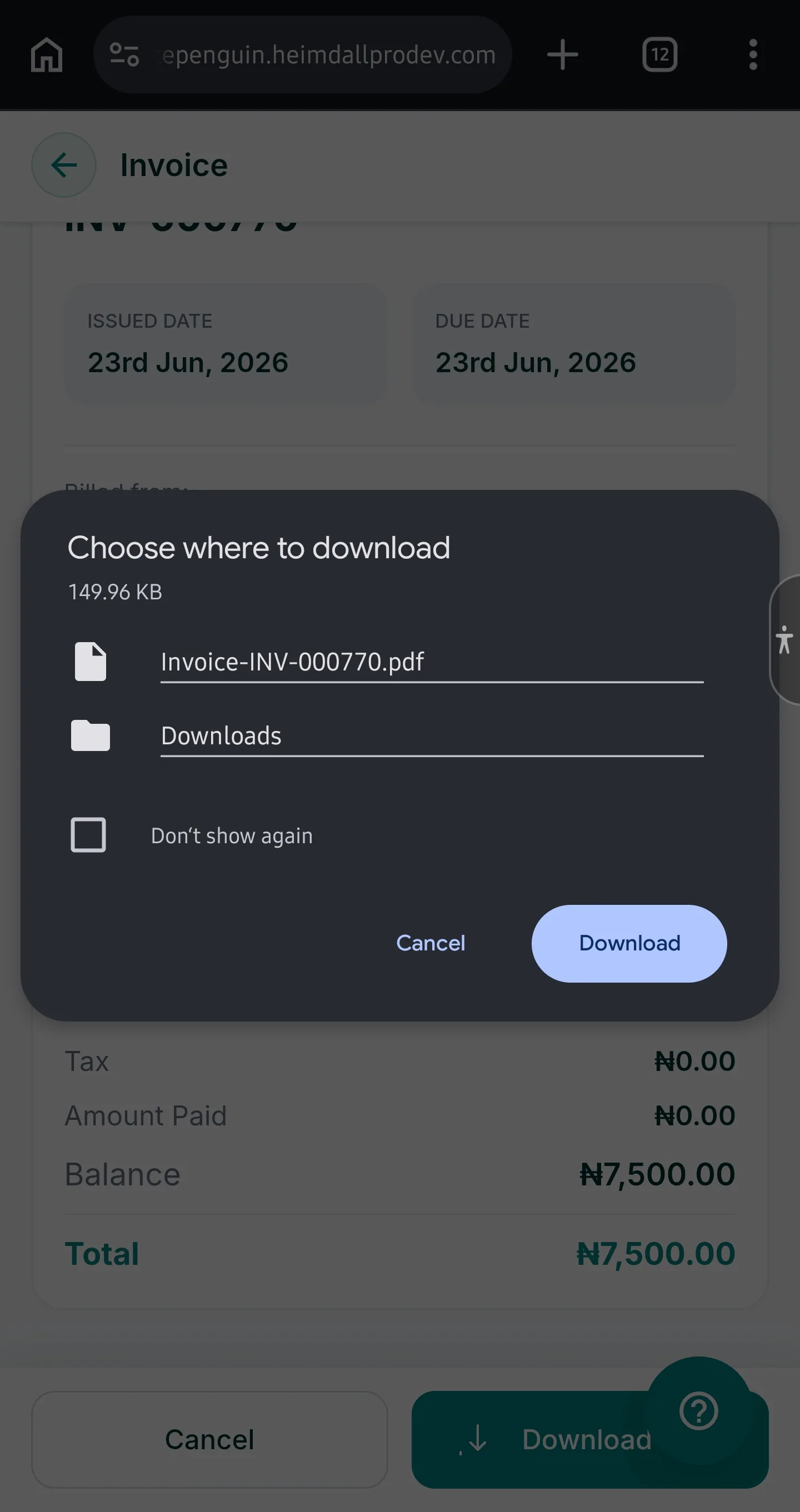 Manage My Invoices — Download an Invoice as PDF