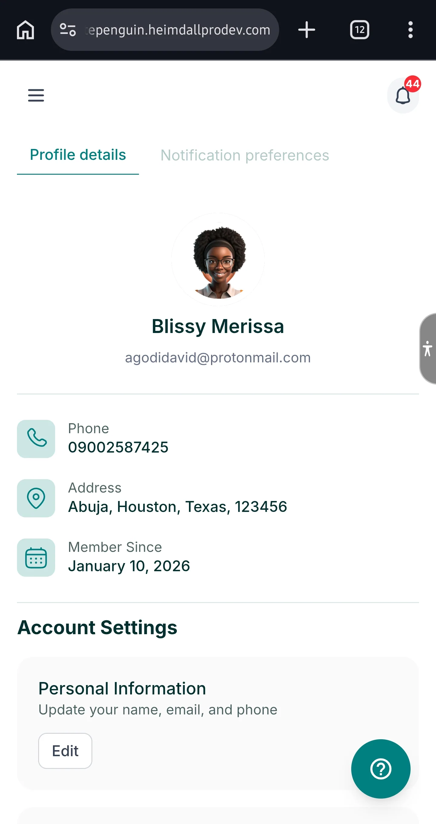 Manage My Profile — View Profile