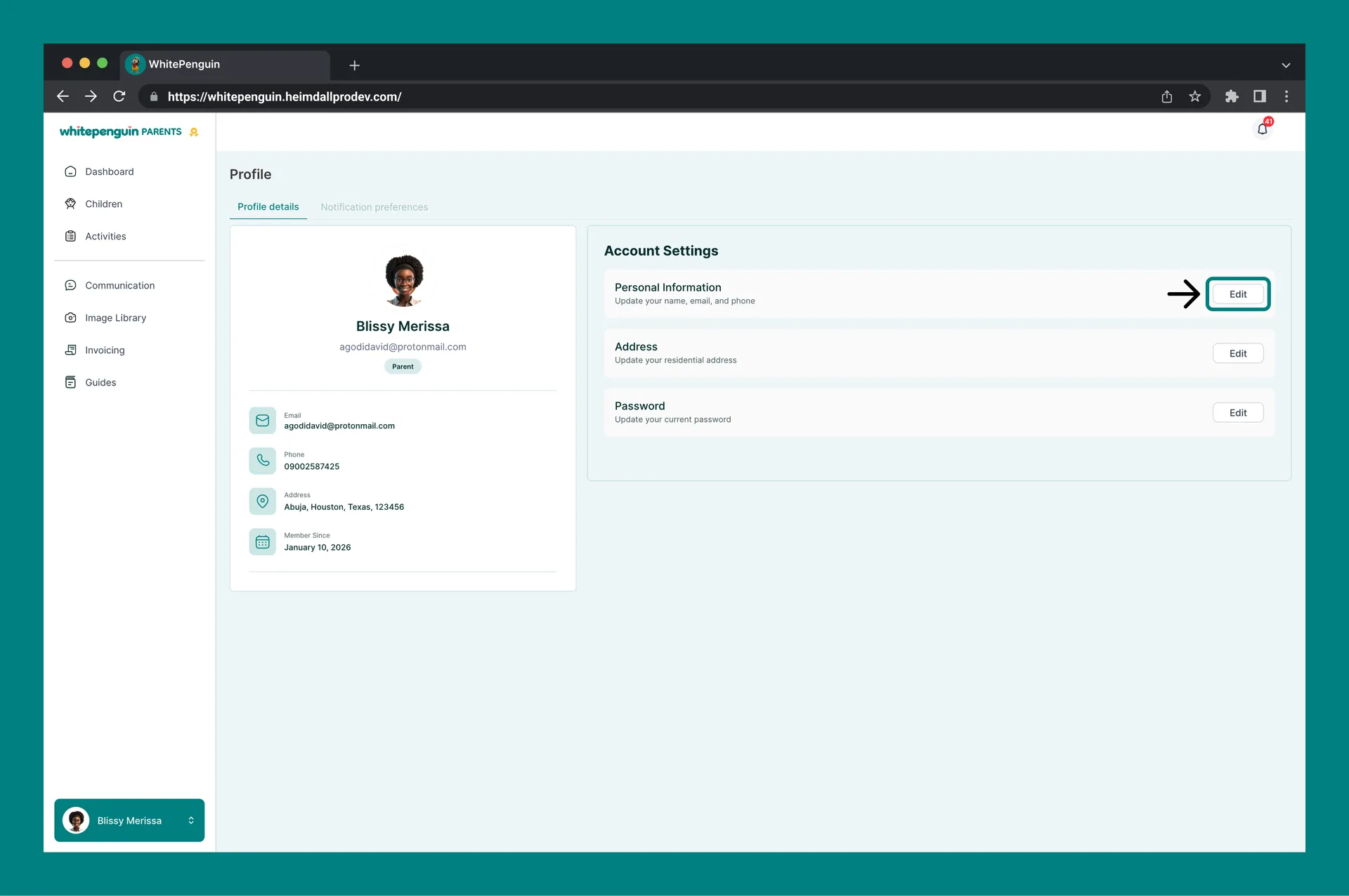 Manage My Profile — Personal Information