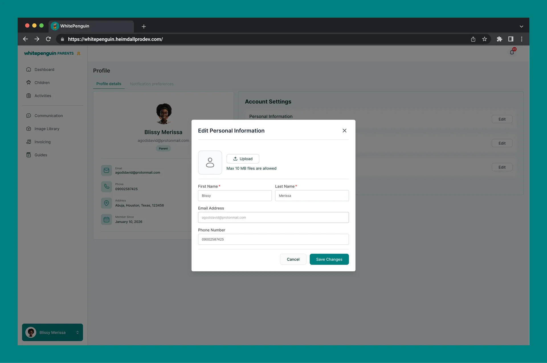 Manage My Profile — Personal Information