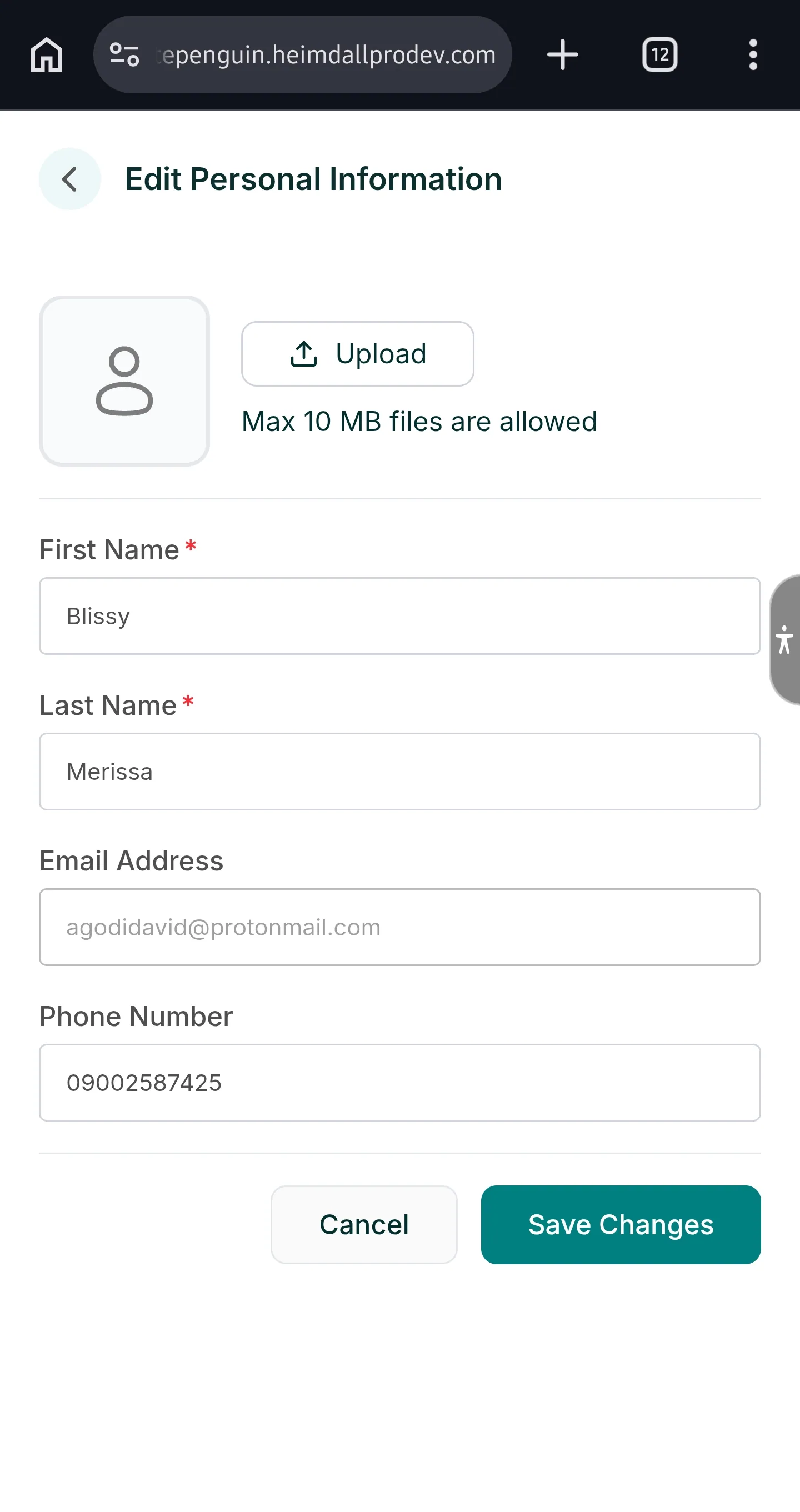 Manage My Profile — Personal Information