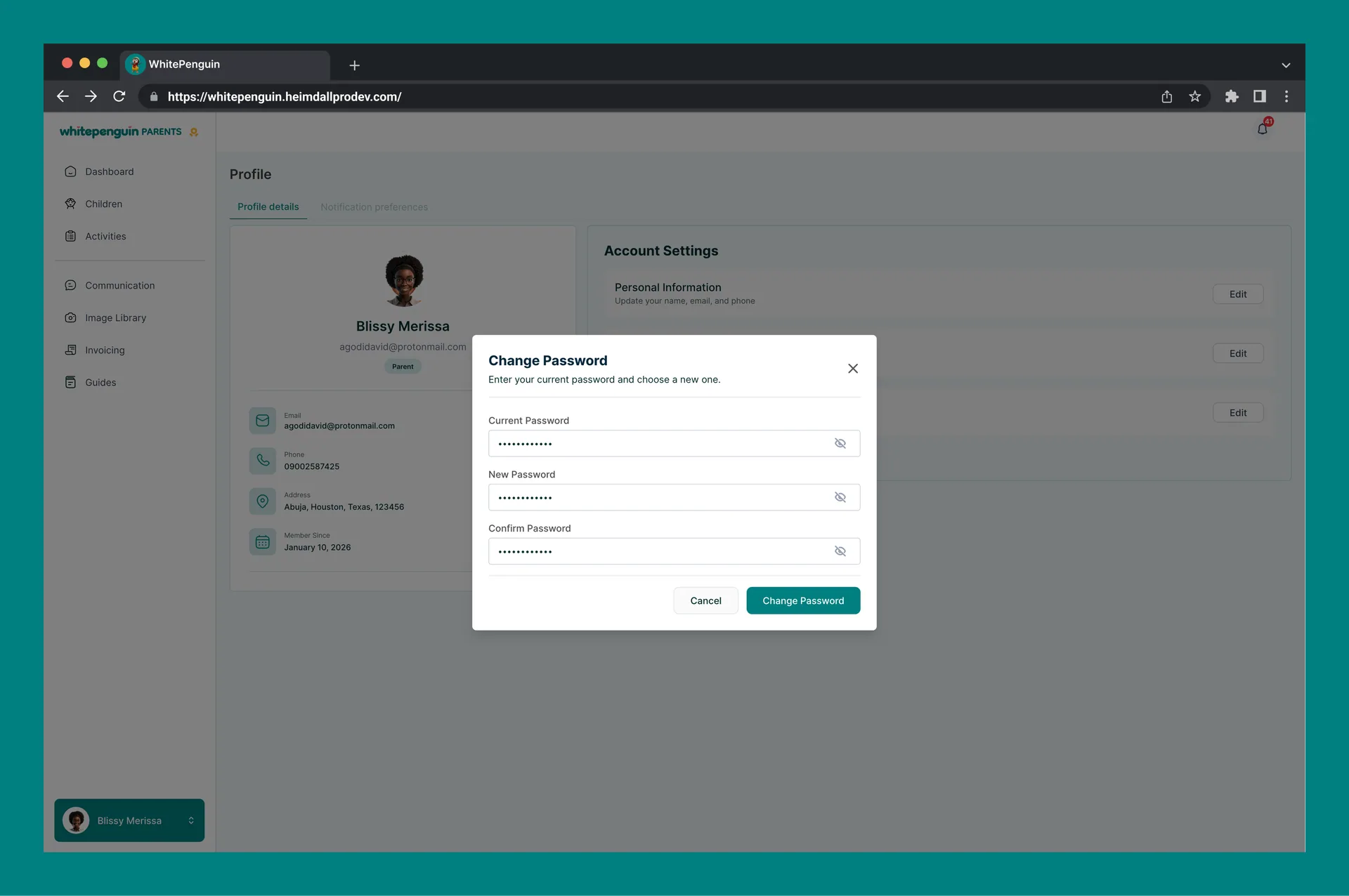 Manage My Profile — Password