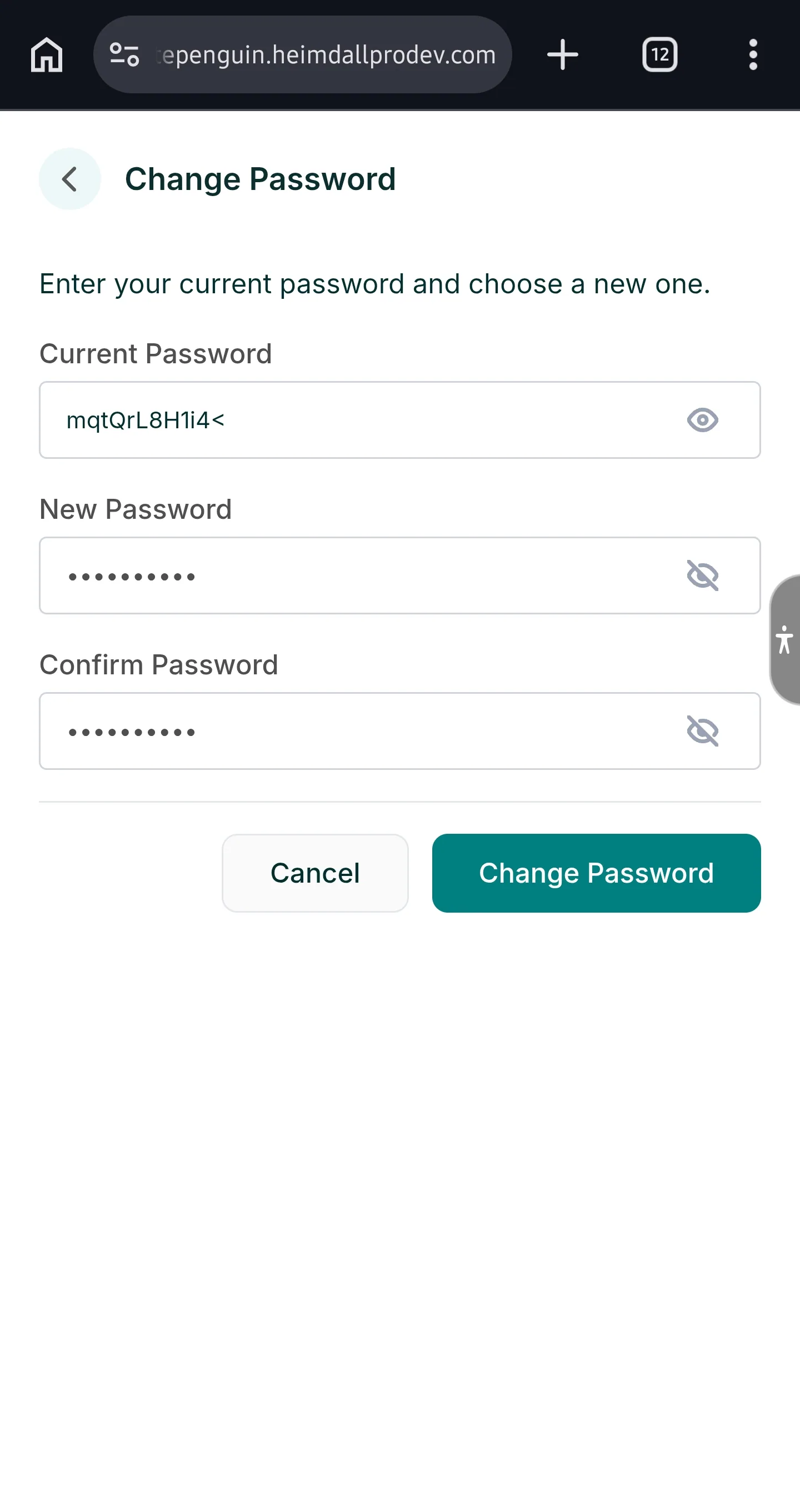 Manage My Profile — Password