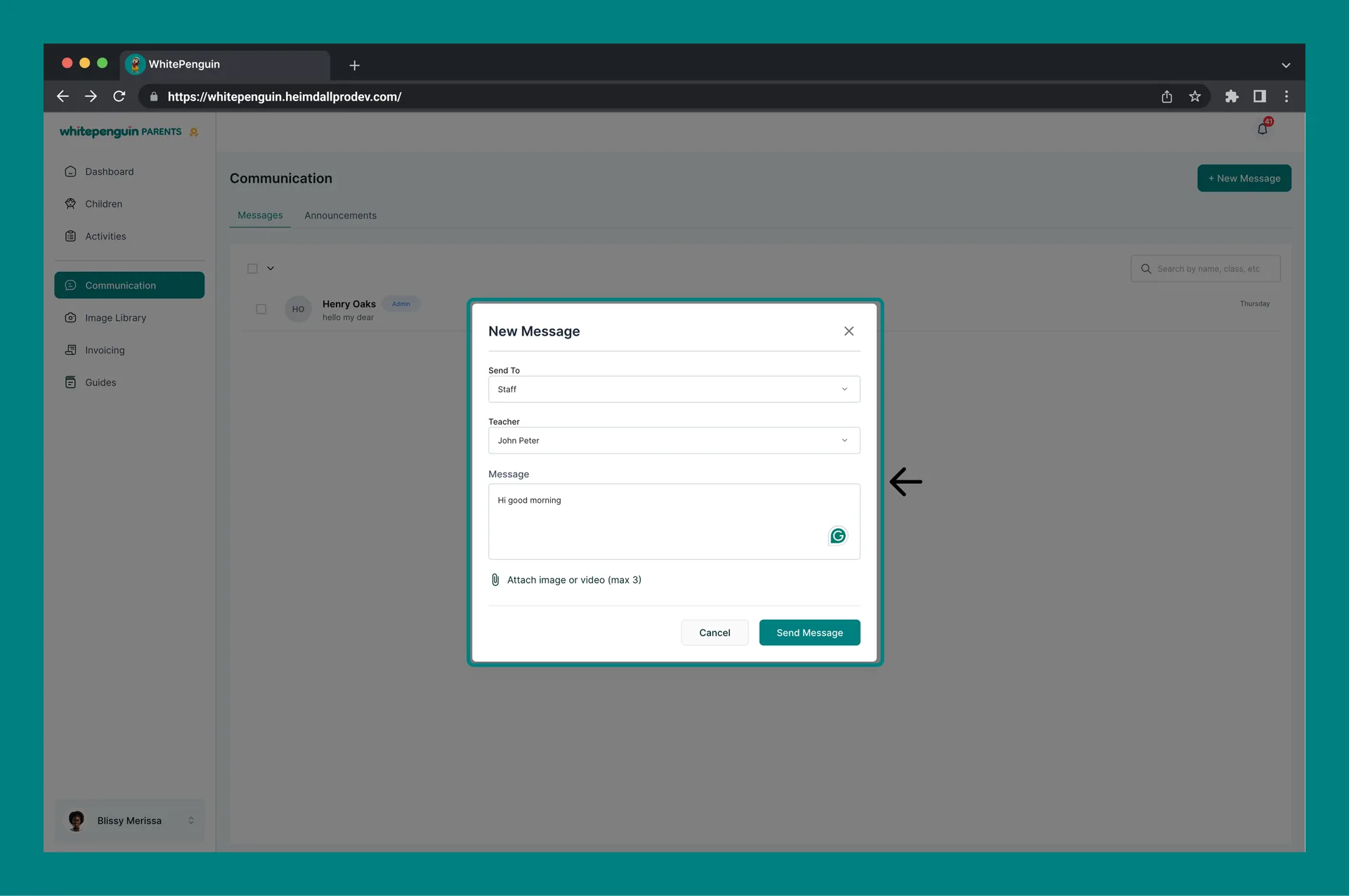 Messaging & Announcements — Sending a New Message
