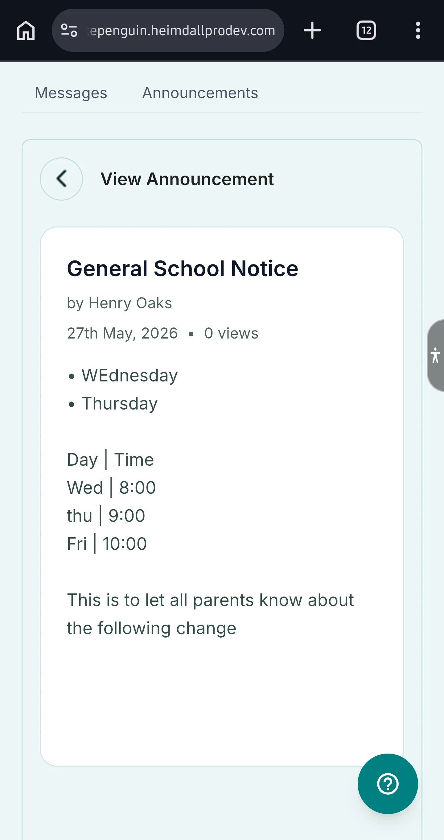 Messaging & Announcements — Reading an Announcement