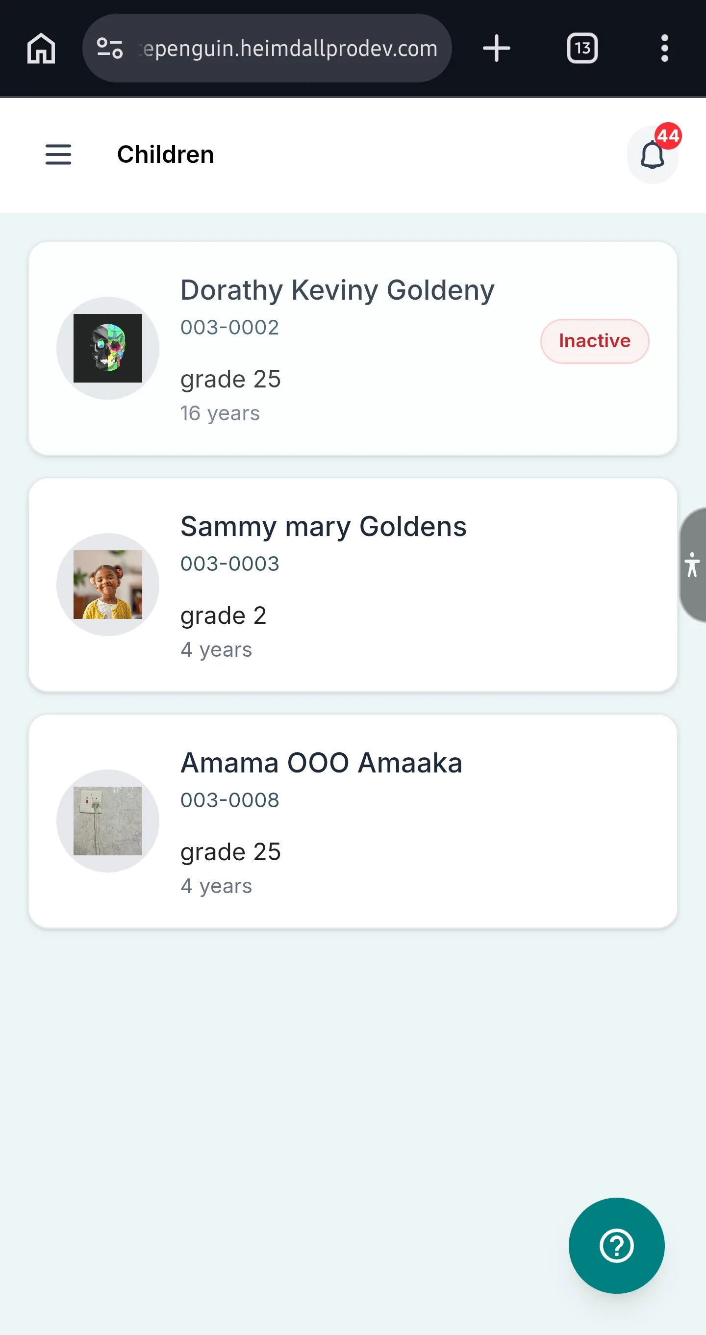 My Child's Profile & Management — Children List
