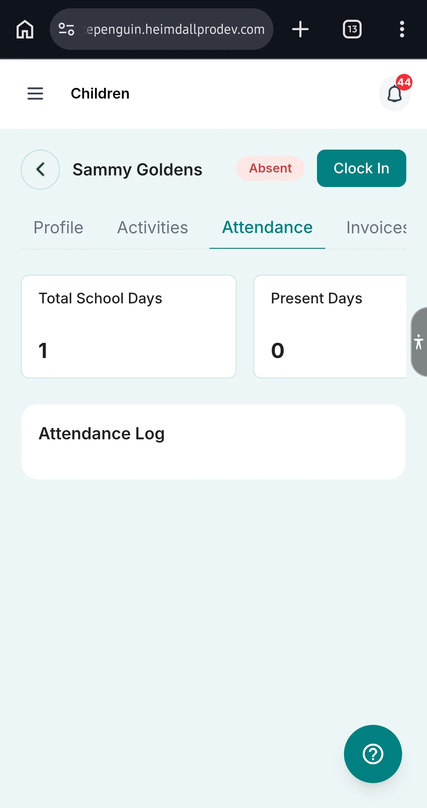 My Child's Profile & Management — Attendance Log