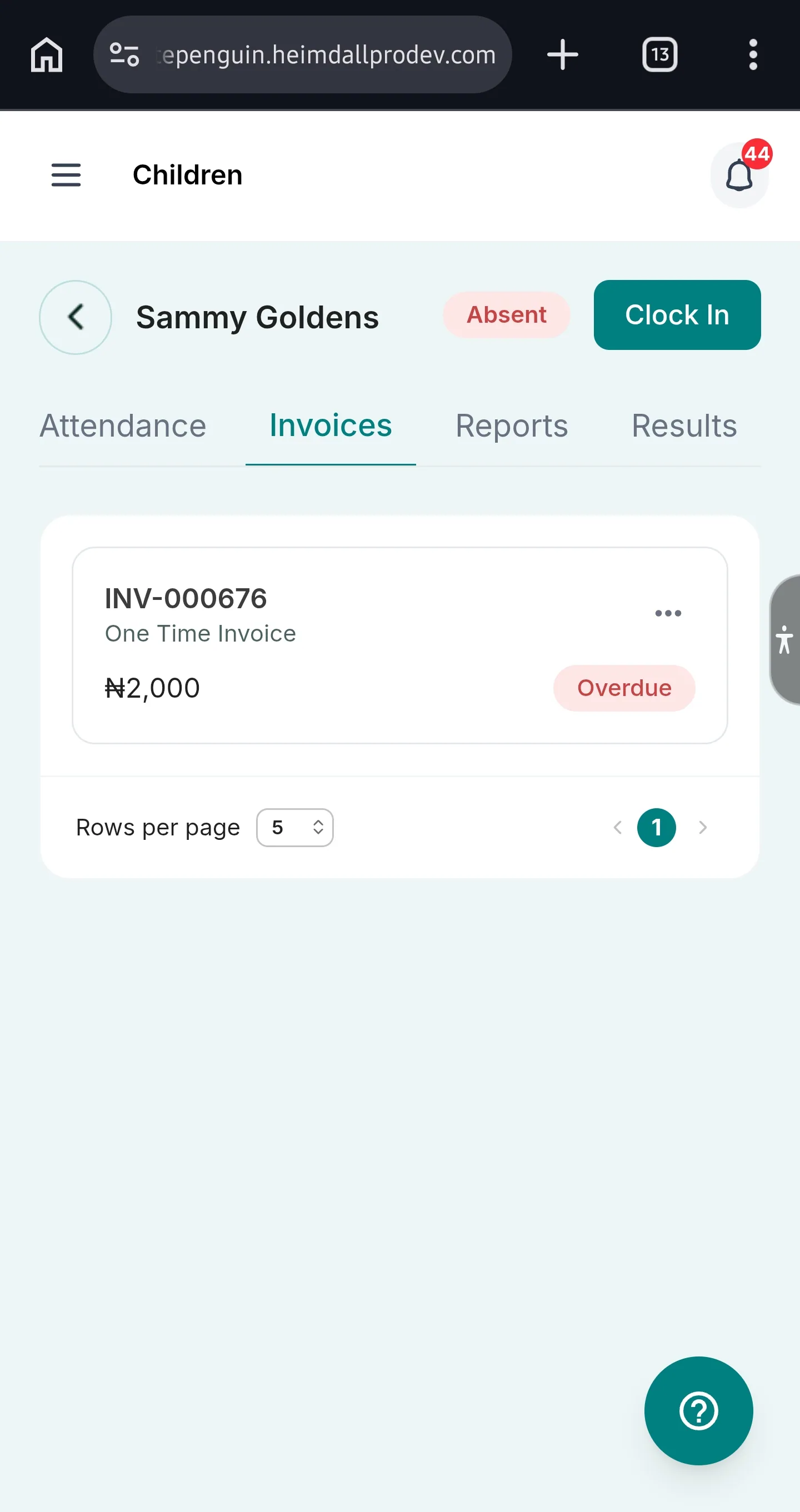 My Child's Profile & Management — Tab 4 — Invoices