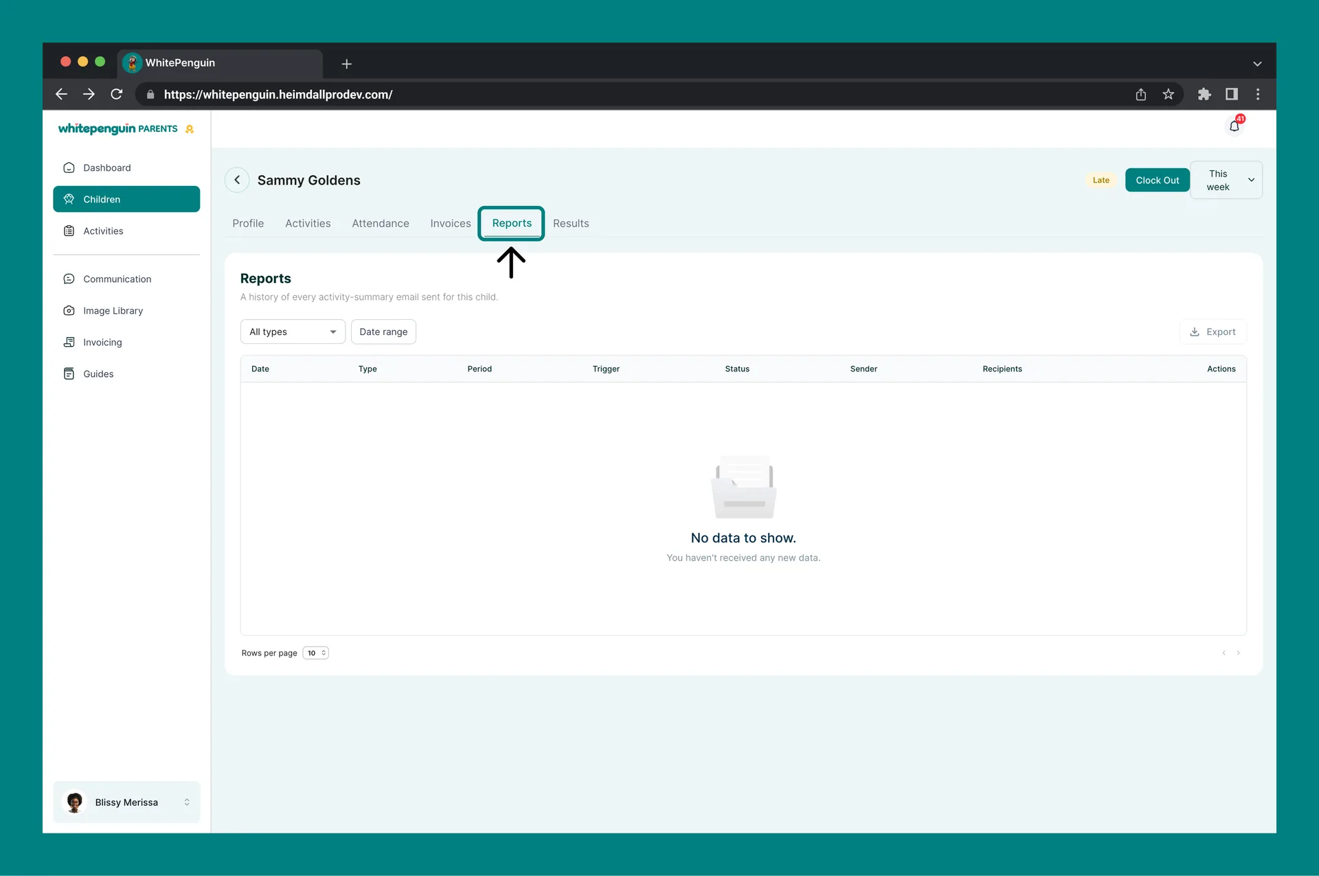 My Child's Profile & Management — Tab 5 — Reports