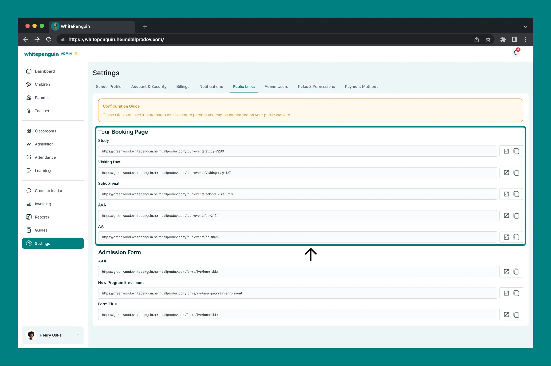 Manage Public Links — Actions Available