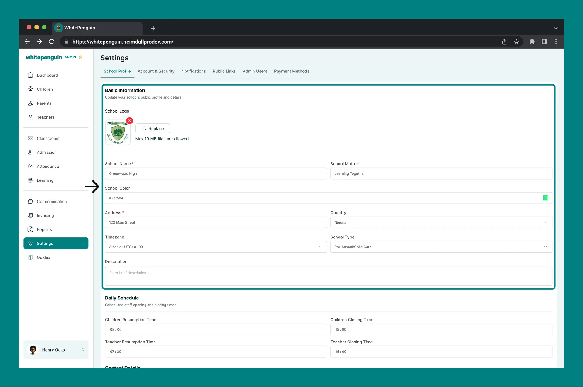 Manage School Profile — Basic Information
