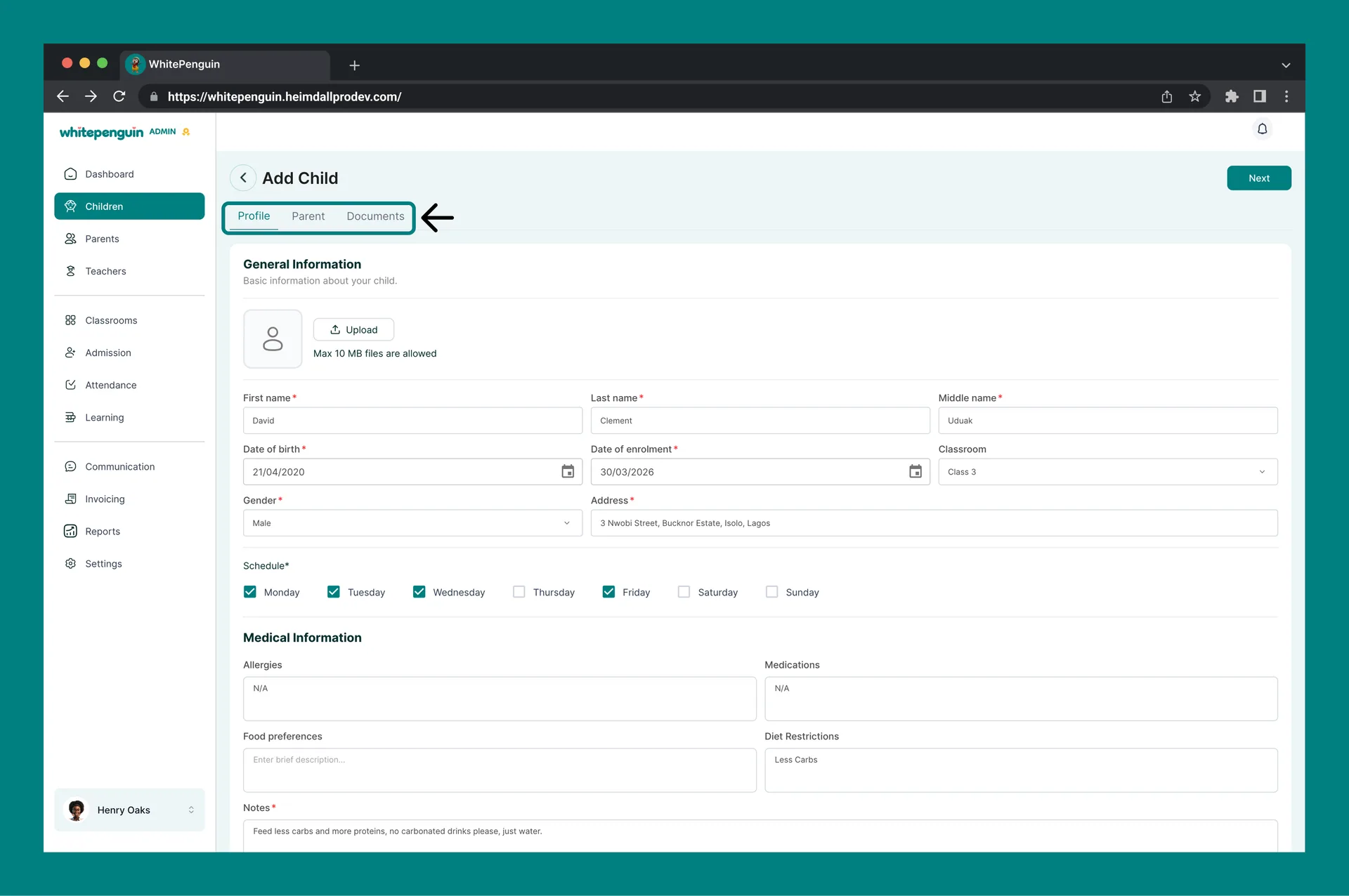 How to Add a Children Profile — How to Access the Add Child Form