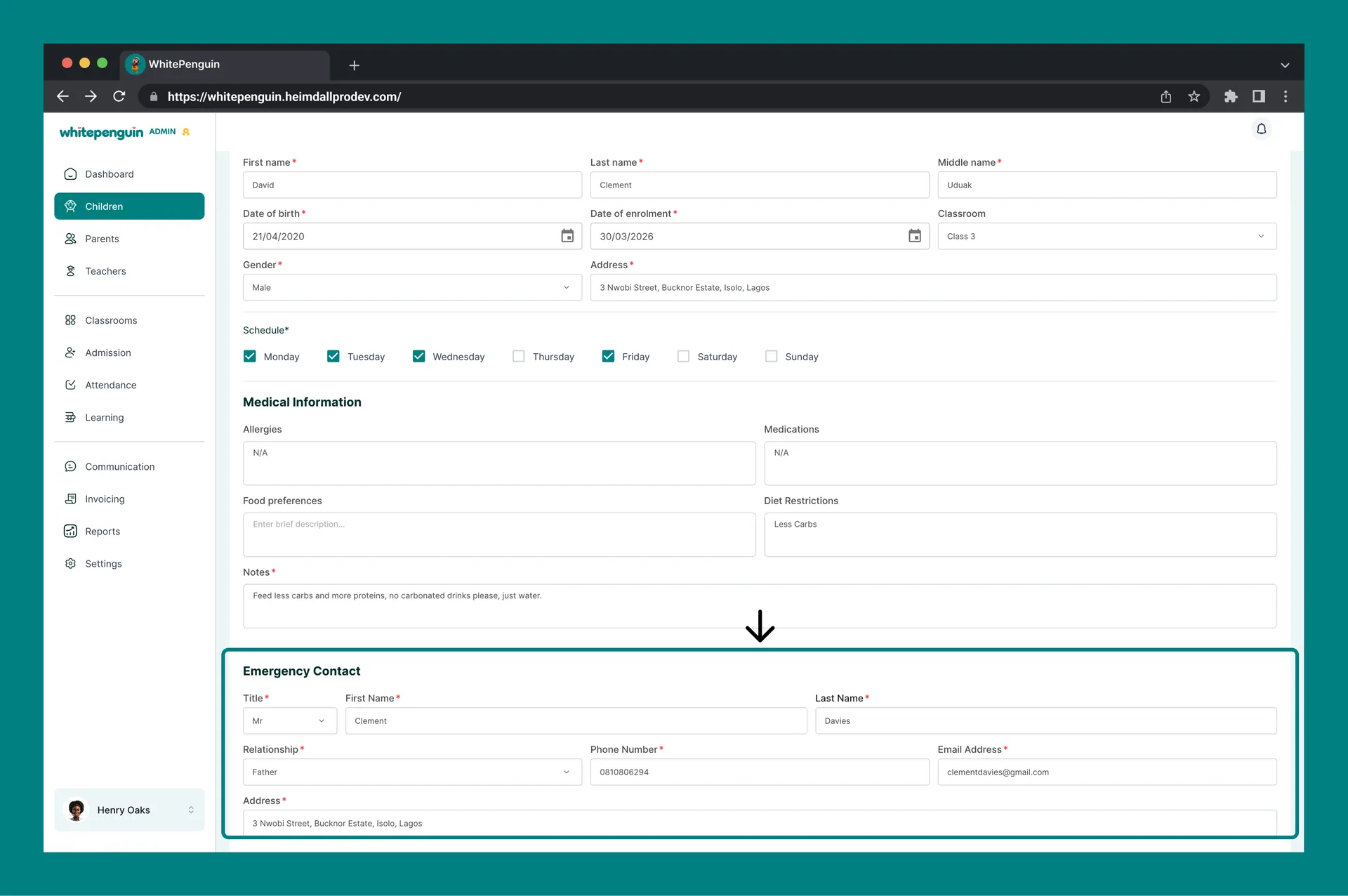 How to Add a Children Profile — Emergency Contact